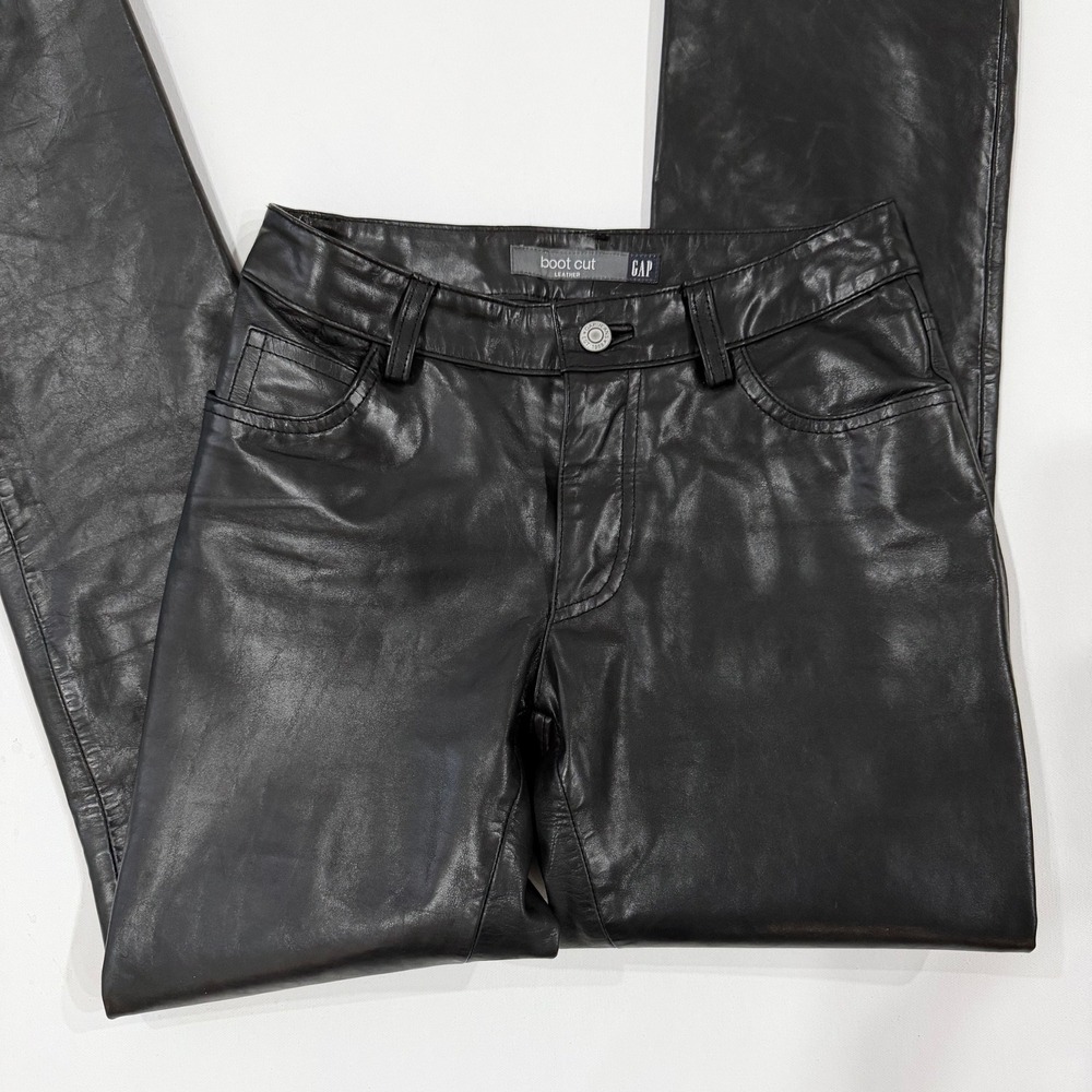 Vintage Y2K GAP Genuine Leather Bootcut Pants Black Size‎ 1 Moto Biker Grunge - Picture 9 of 10